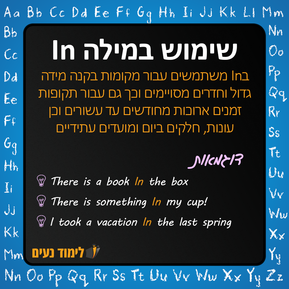 מתי משתמשים במילה In במקום במילה On