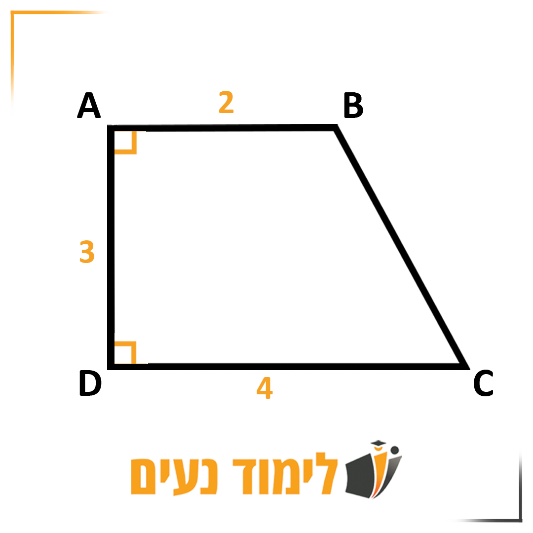 טרפז ישר זווית לדוגמה, הבסיס העליון באורך 2, התחתון באורך 4 והגובה 3