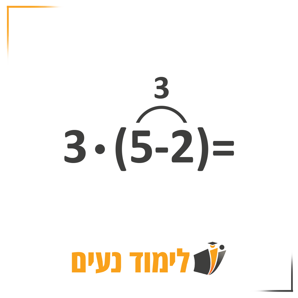 תצודה של התרגיל 3*(5-2)=, כאשר מעל הסוגריים יש קשת קטנה המציגה את הפתרון שלהם, 3