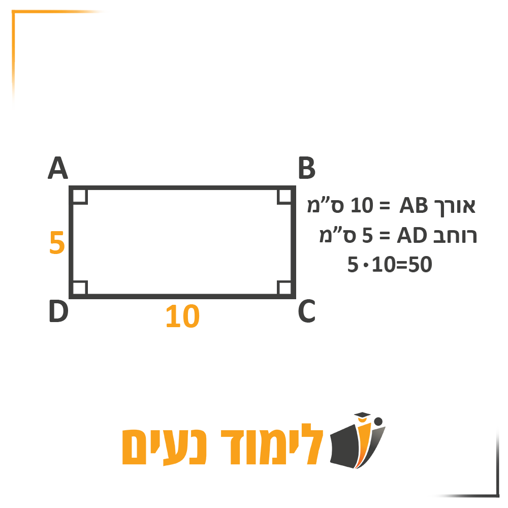 חישוב שטח מלבן - דוגמאת מלבן לרוחב