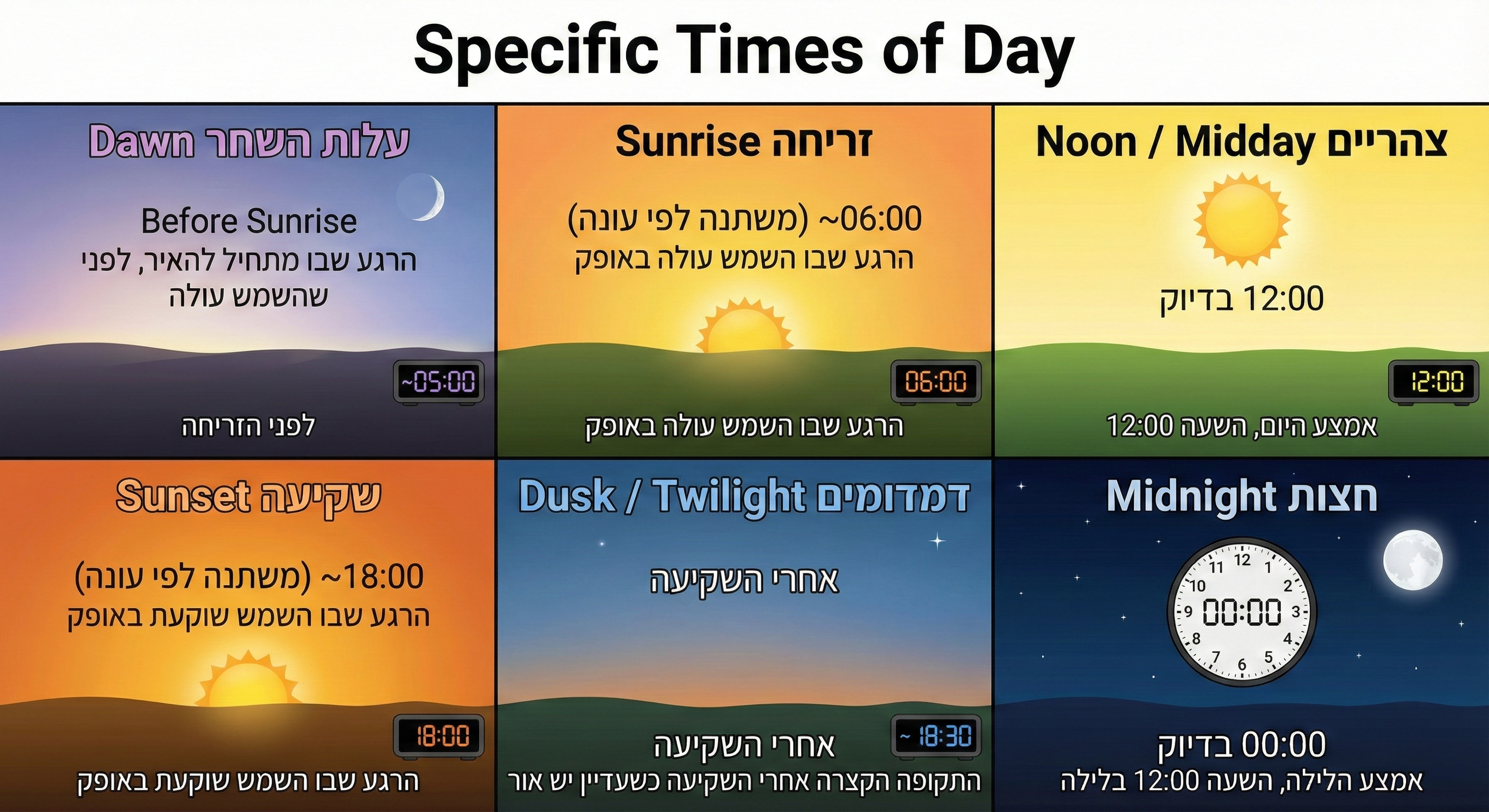 שעות ספציפיות ביום